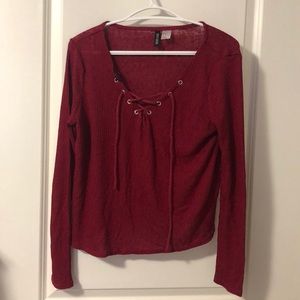 Berry red long sleeve with lace up detail